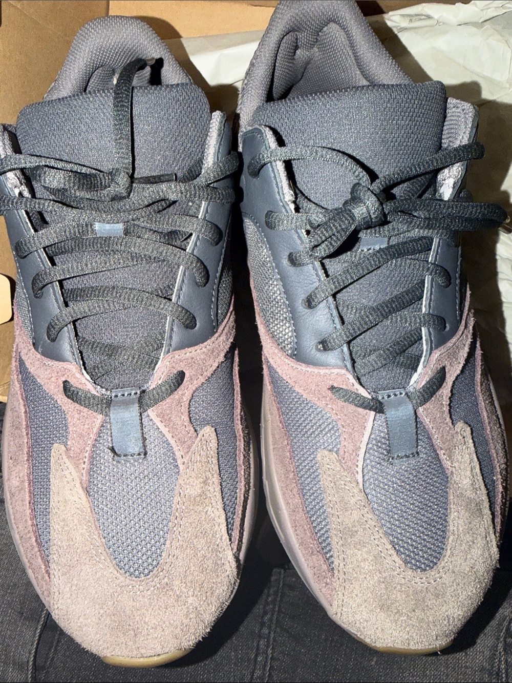 Men's Yeezy 700 Athletic Sneakers - Gray with Mauve Suede Accents